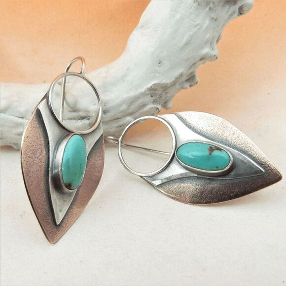 SILVER TURQUOISE WATER DROP DANGLE EARRINGS - Picture 1 of 5